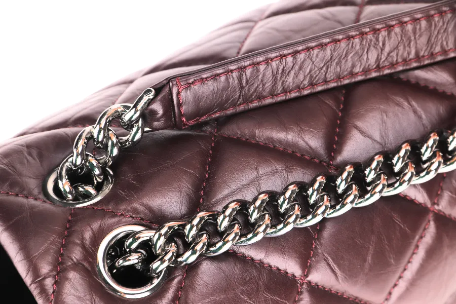 CHANEL LADY PEARLY FLAP (1690xxxx) BURGUNDY DISTRESSED LEATHER SILVER HARDWARE WITH CARD, DUST COVER & BOX