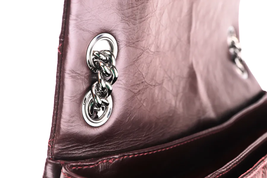 CHANEL LADY PEARLY FLAP (1690xxxx) BURGUNDY DISTRESSED LEATHER SILVER HARDWARE WITH CARD, DUST COVER & BOX