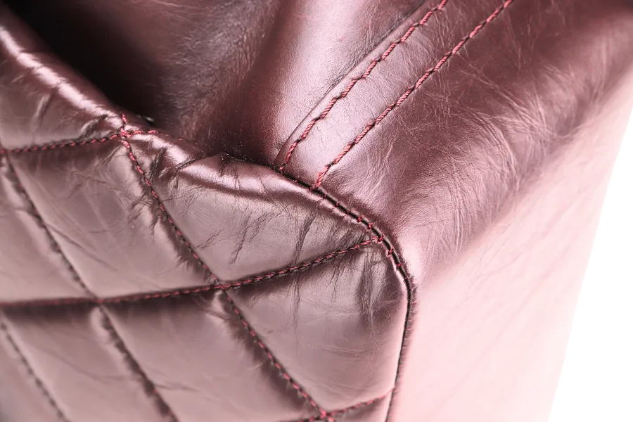 CHANEL LADY PEARLY FLAP (1690xxxx) BURGUNDY DISTRESSED LEATHER SILVER HARDWARE WITH CARD, DUST COVER & BOX