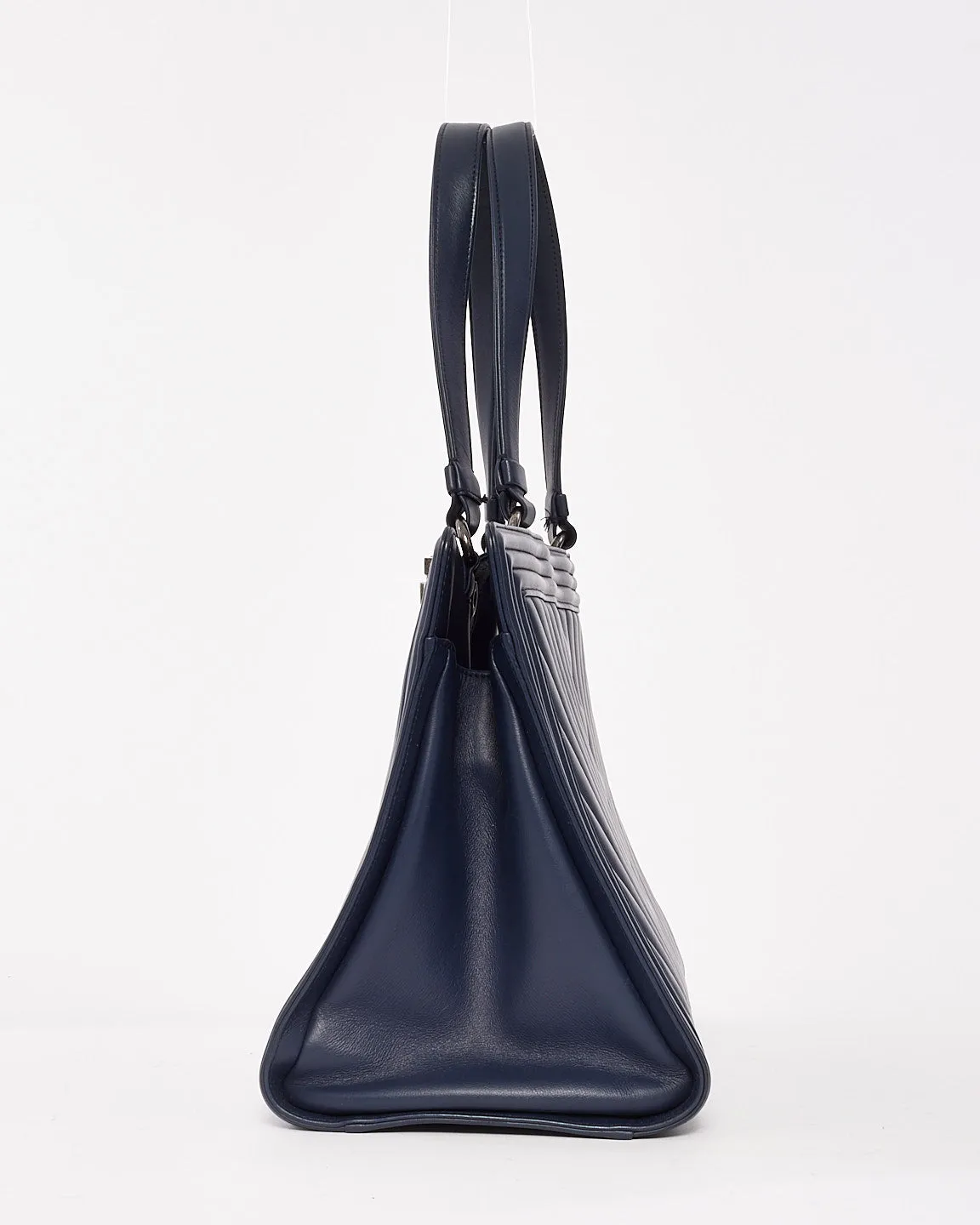 Chanel Navy Chevron Leather Boy Shopping Tote