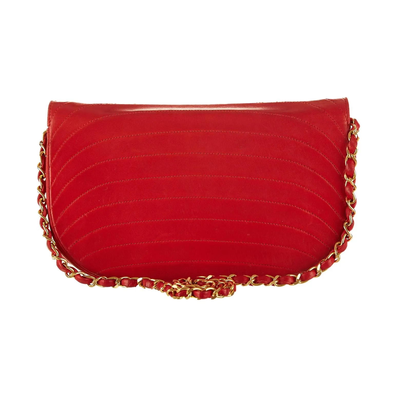 Chanel Red Half Moon Chain Shoulder Bag