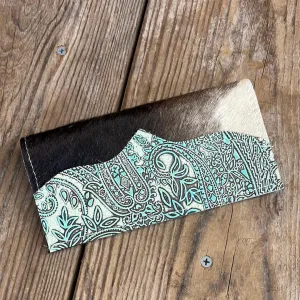 Checkbook Cover - Black w/ Mint Paisley