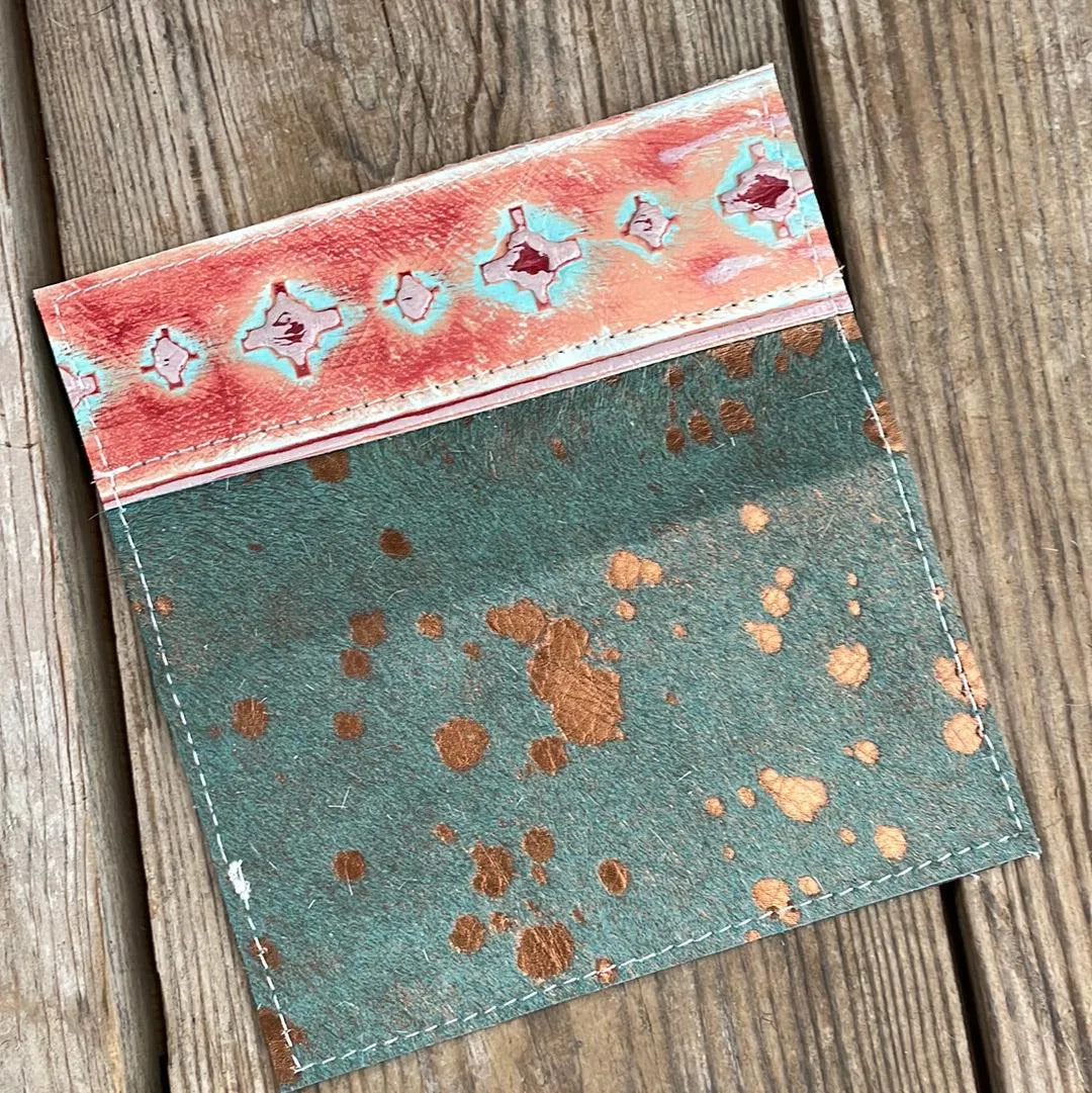 Checkbook Cover - Turquoise/copper acid wash w/ Fiesta Navajo