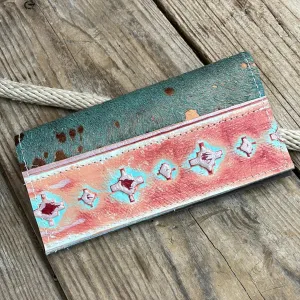 Checkbook Cover - Turquoise/copper acid wash w/ Fiesta Navajo