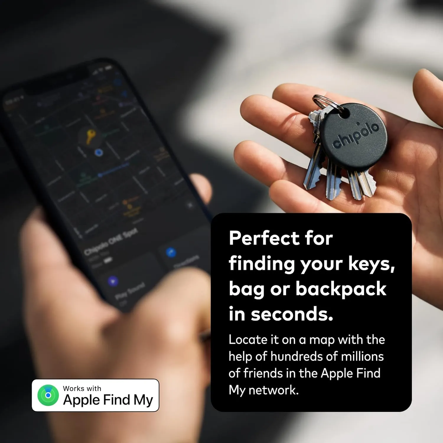 Chipolo Spot Pack – 1x Card Spot   1x ONE Spot – Wallet Tracker & Key Finder for Apple Find My app (iOS only) – Bluetooth Tracker for Keys, Bags, Luggage (Black)