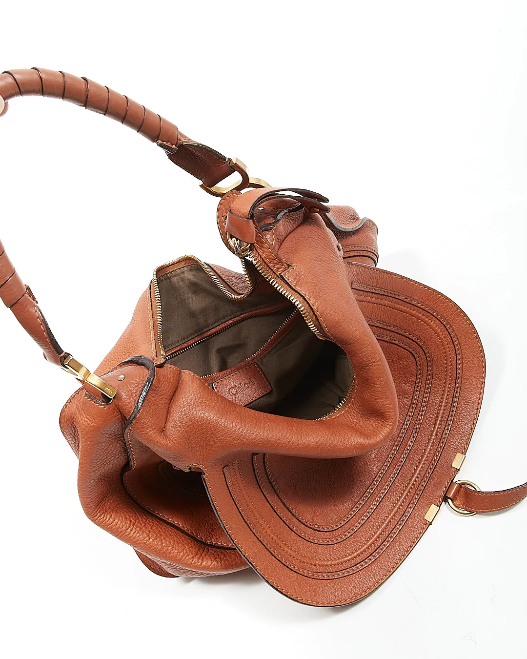 Chloe Tan Leather Large Marcie Hobo Shoulder Bag
