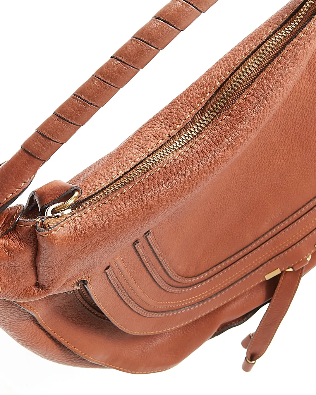 Chloe Tan Leather Large Marcie Hobo Shoulder Bag
