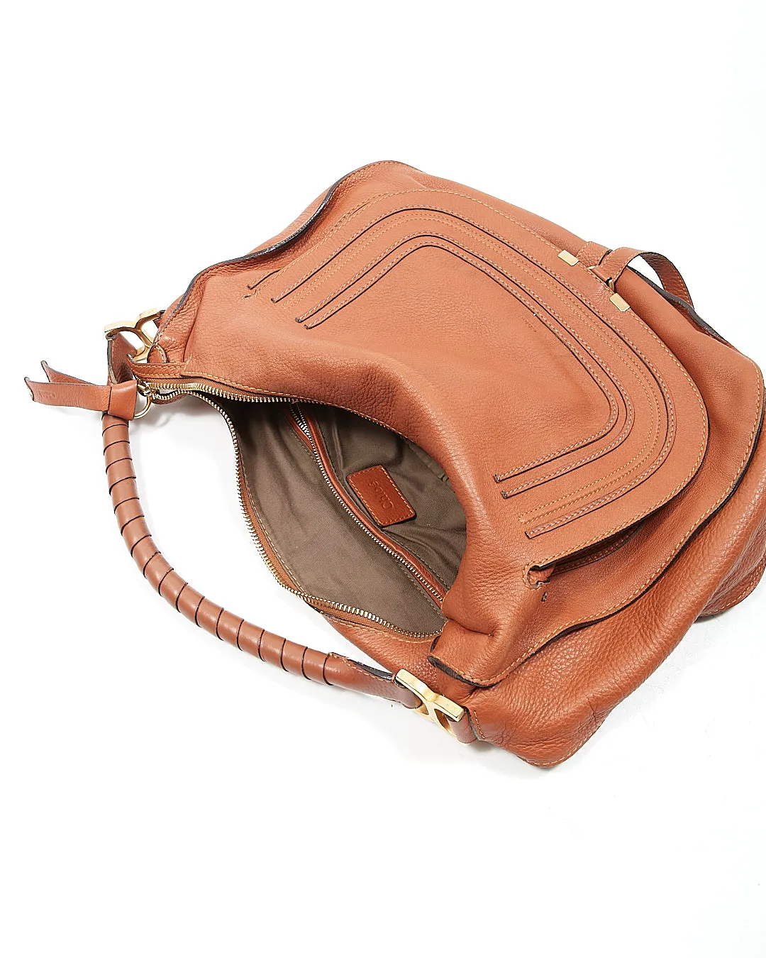 Chloe Tan Leather Large Marcie Hobo Shoulder Bag