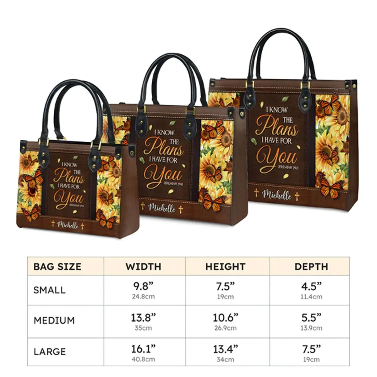 Christianartbag Handbags, I Know The Plans I Have For You Jeremiah 29 11 Leather Handbag, Sunflower Butterfly Leather Handbag, Gifts for Women, CABLTB01241023.