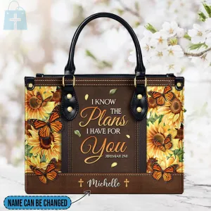 Christianartbag Handbags, I Know The Plans I Have For You Jeremiah 29 11 Leather Handbag, Sunflower Butterfly Leather Handbag, Gifts for Women, CABLTB01241023.