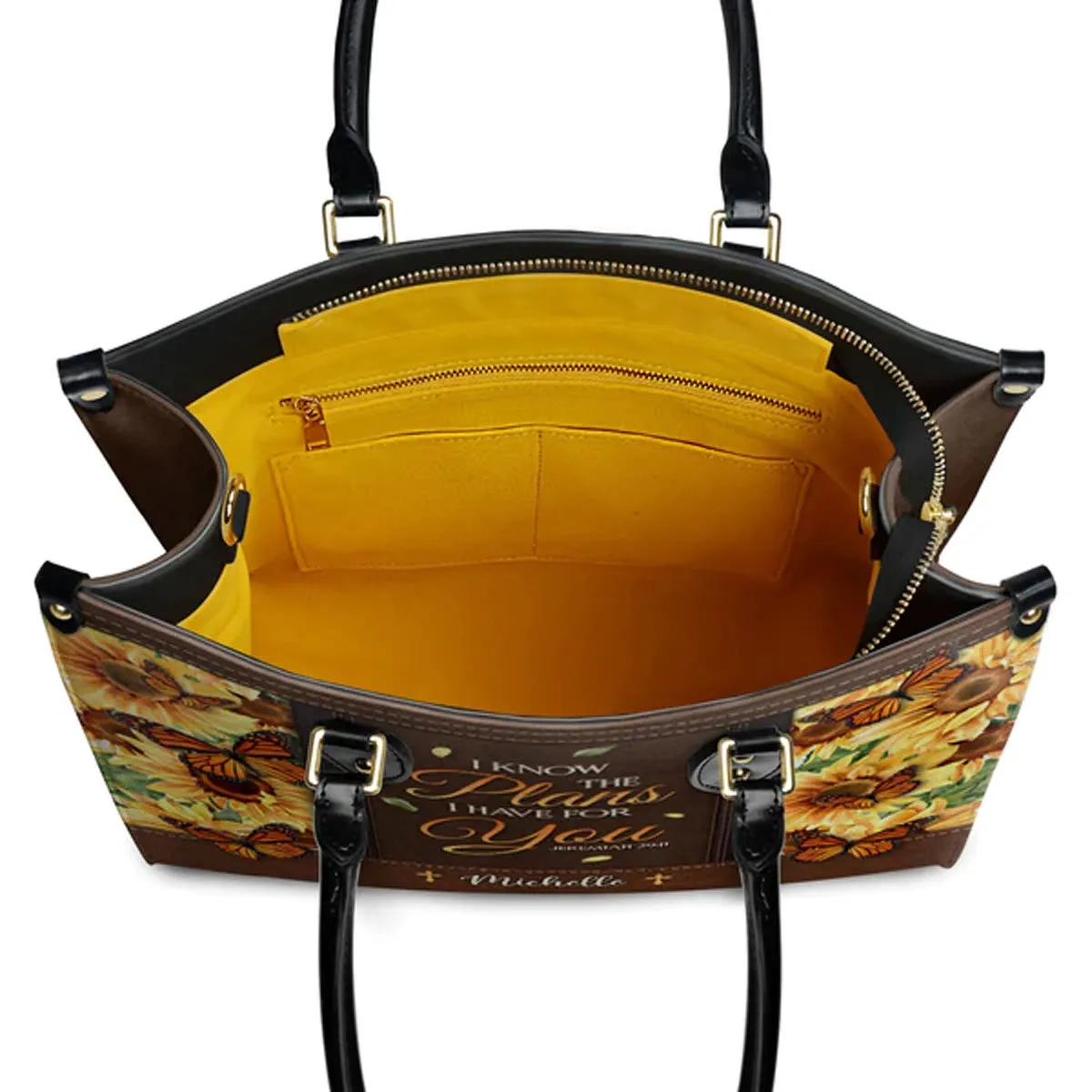 Christianartbag Handbags, I Know The Plans I Have For You Jeremiah 29 11 Leather Handbag, Sunflower Butterfly Leather Handbag, Gifts for Women, CABLTB01241023.