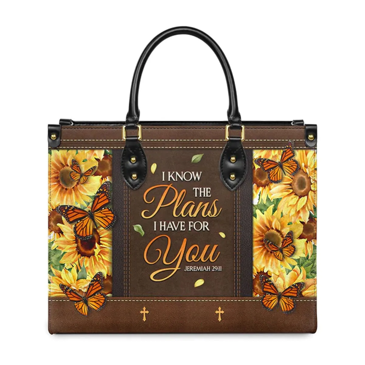 Christianartbag Handbags, I Know The Plans I Have For You Jeremiah 29 11 Leather Handbag, Sunflower Butterfly Leather Handbag, Gifts for Women, CABLTB01241023.
