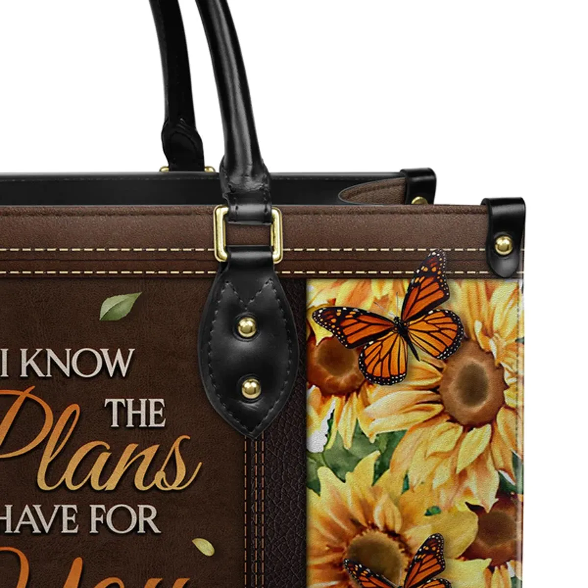 Christianartbag Handbags, I Know The Plans I Have For You Jeremiah 29 11 Leather Handbag, Sunflower Butterfly Leather Handbag, Gifts for Women, CABLTB01241023.