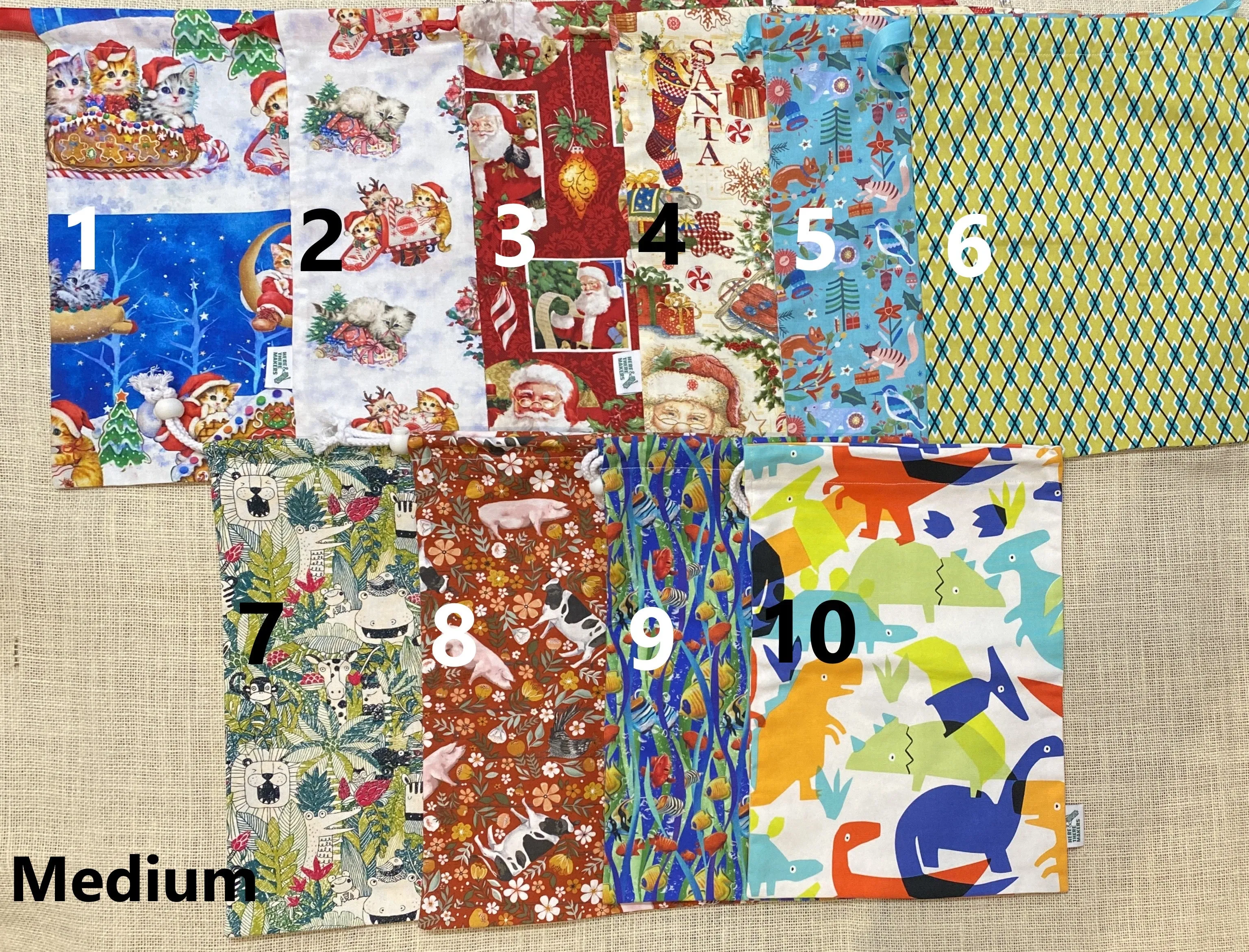 Christmas Drawstring Bags made by HTM