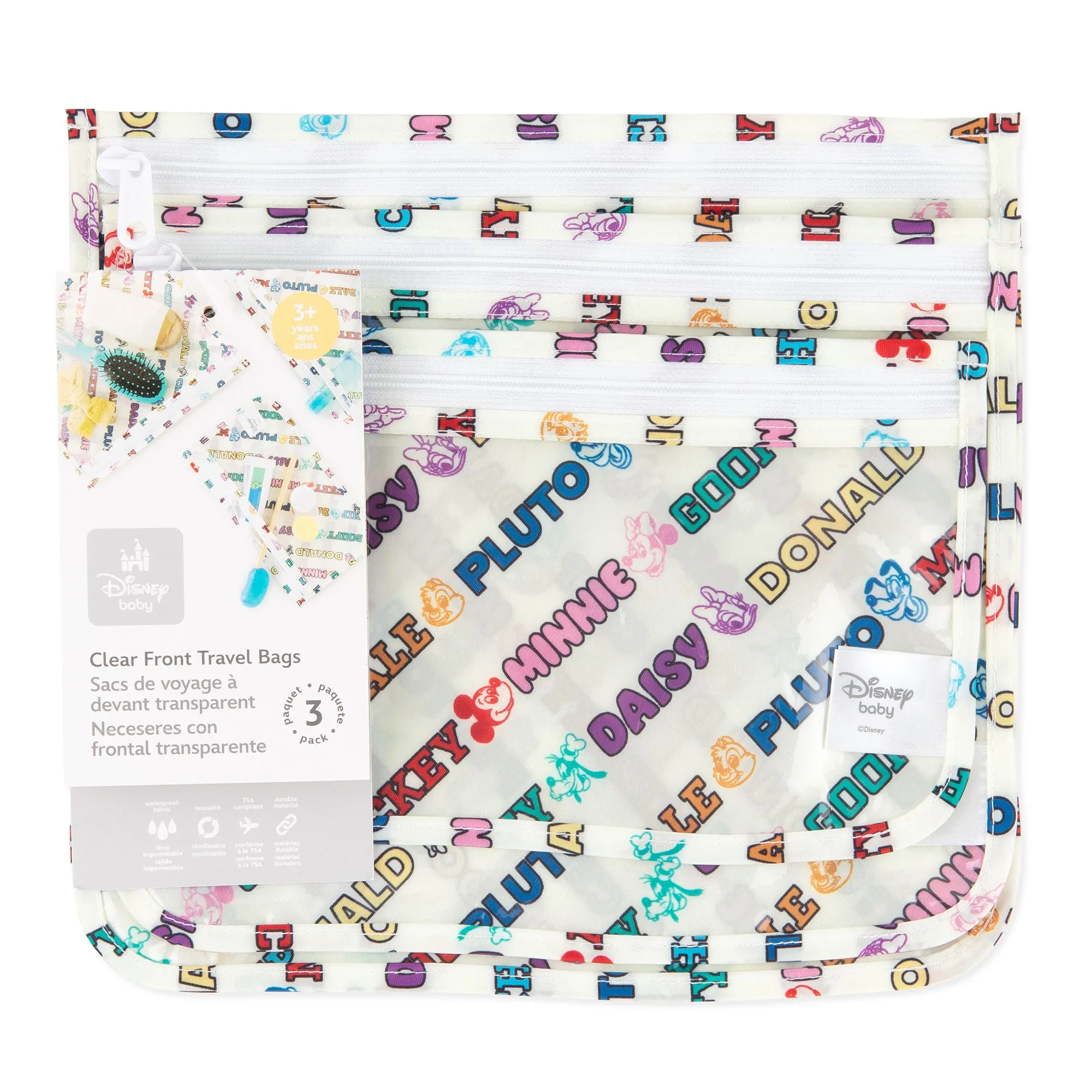 Clear Travel Bag 3 Pack: Mickey & Friends Varsity