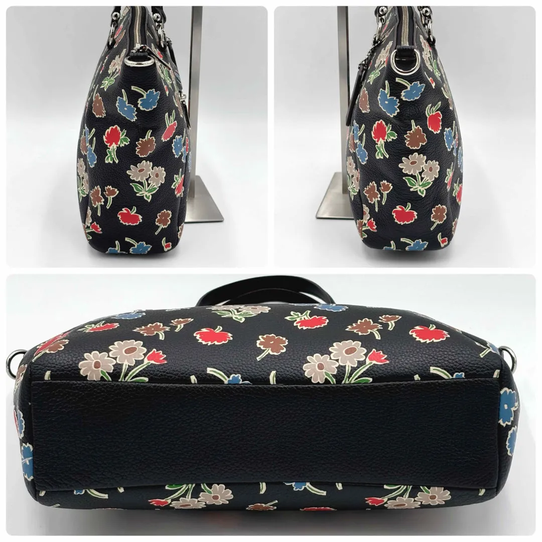 Coach Prairie Satchel Daisy Floral Zipper Leather Handbag Bag Purse Black NEW