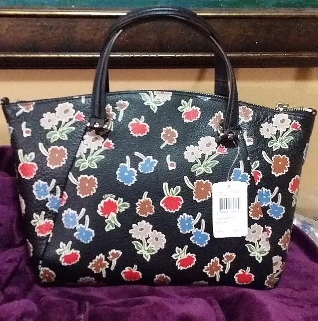 Coach Prairie Satchel Daisy Floral Zipper Leather Handbag Bag Purse Black NEW