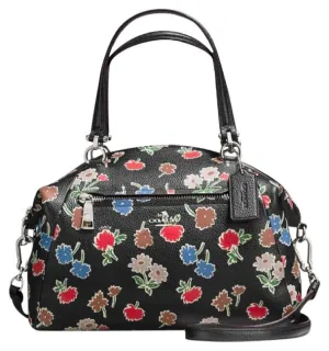 Coach Prairie Satchel Daisy Floral Zipper Leather Handbag Bag Purse Black NEW