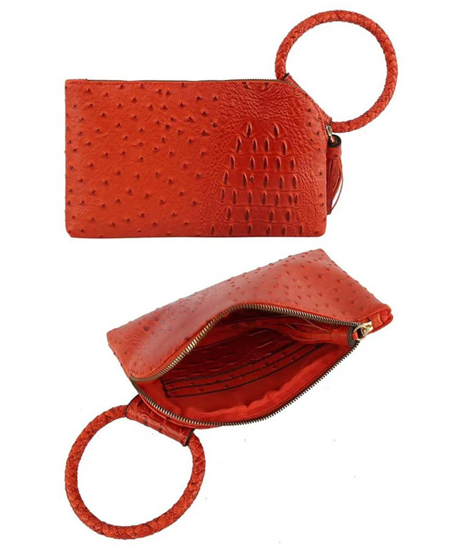Coffee Croc HandCuff Tassel Wristlet Clutch | ALPHONSINA