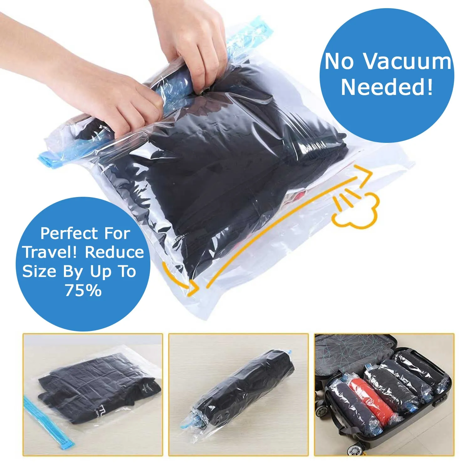 Combo Pack Vacuum Storage Bags with Roll-Up Travel Bags