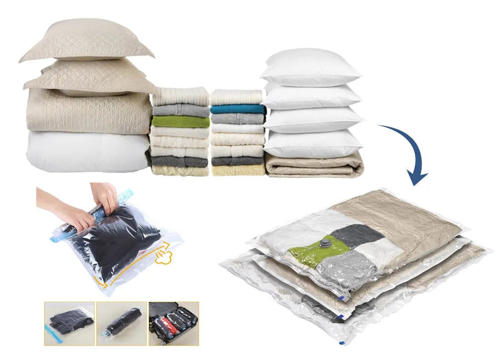 Combo Pack Vacuum Storage Bags with Roll-Up Travel Bags