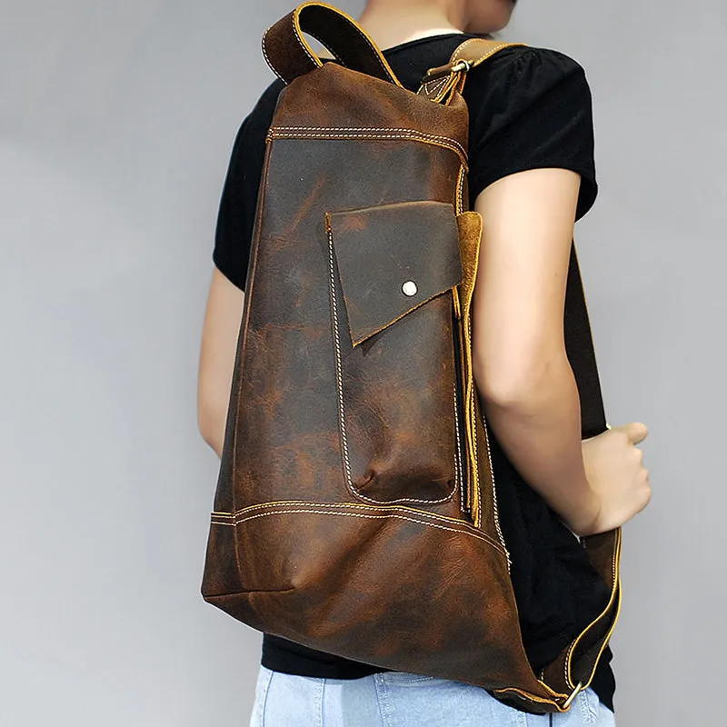 Crazy Horse Leather Men Shoulder Bag Chest Pack Retro Crossbody Bag