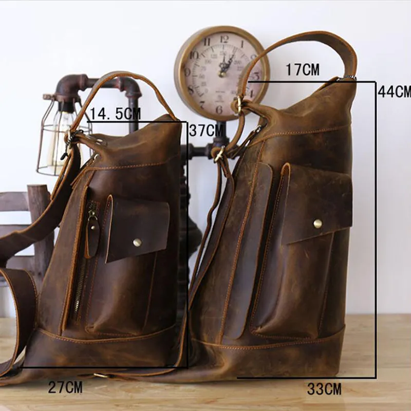 Crazy Horse Leather Men Shoulder Bag Chest Pack Retro Crossbody Bag