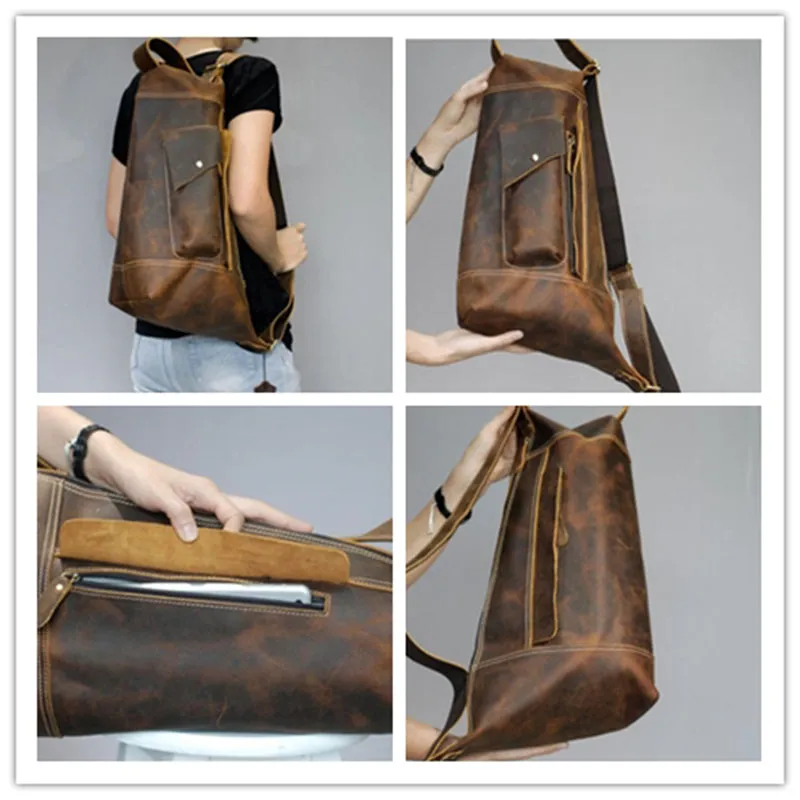 Crazy Horse Leather Men Shoulder Bag Chest Pack Retro Crossbody Bag