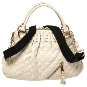 Cream Quilted Leather Cecilia Satchel