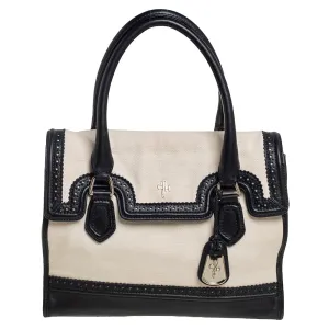 Cream/Black Canvas And Wingtip Leather Flap Brooke Tote