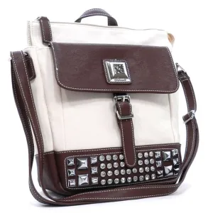 Cross-body Pockets Messenger Bag beige brown rhinestone Studs designer inspired