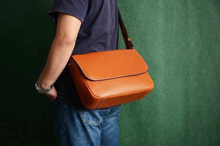 Custom Handmade Vegetable Tanned Italian Leather Messenger Crossbody Shoulder Bag Satchel Bag D042