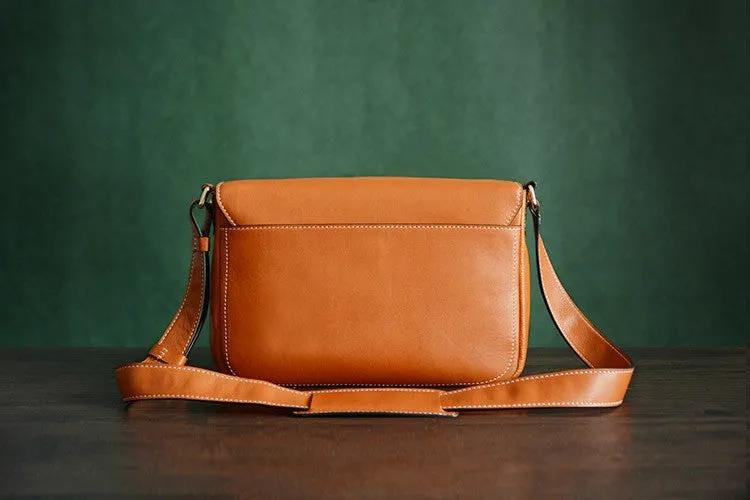 Custom Handmade Vegetable Tanned Italian Leather Messenger Crossbody Shoulder Bag Satchel Bag D042