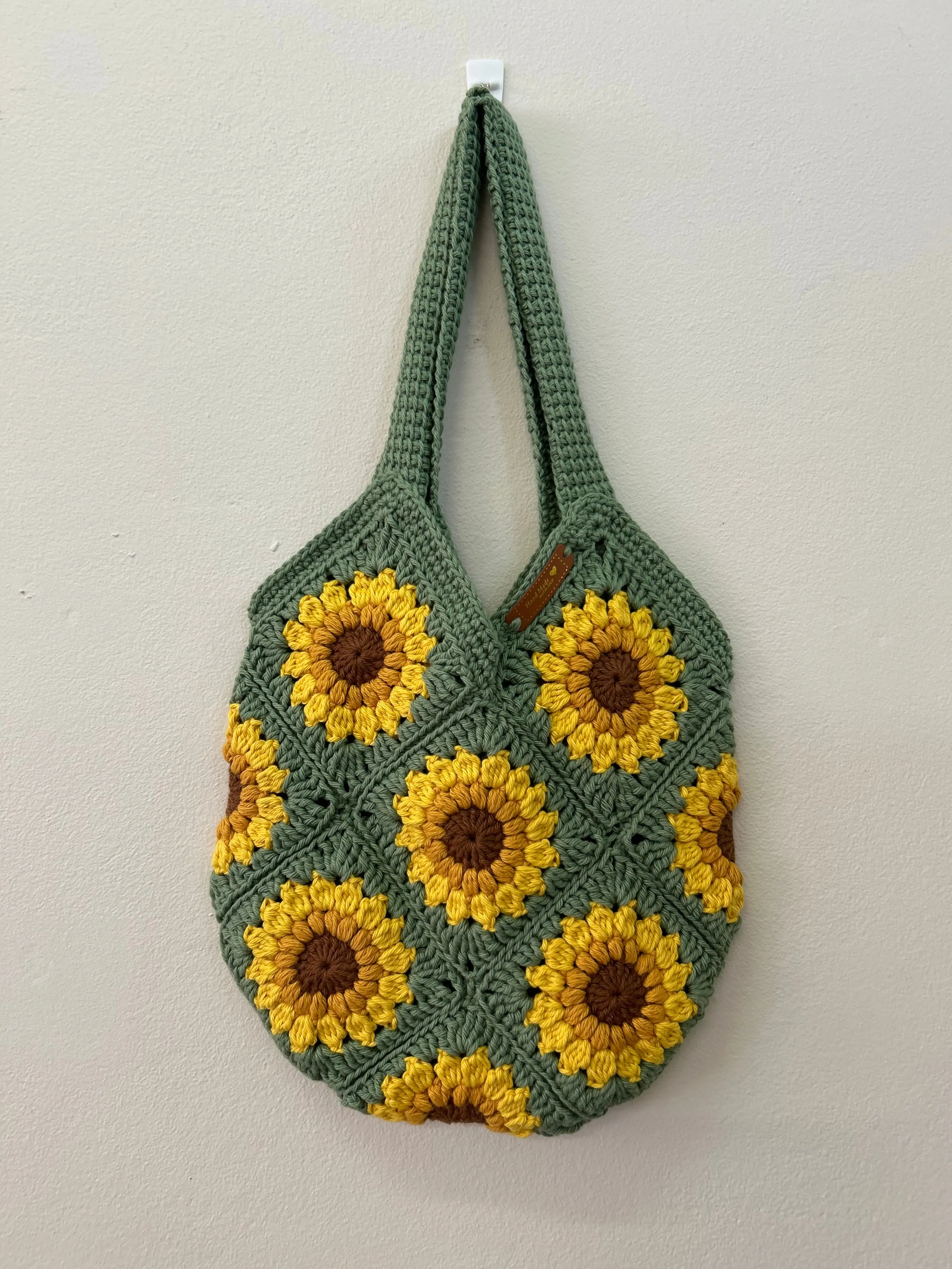 Custom Order - Large Sunflower Granny Square Crocheted Bag - Lined - Cotton