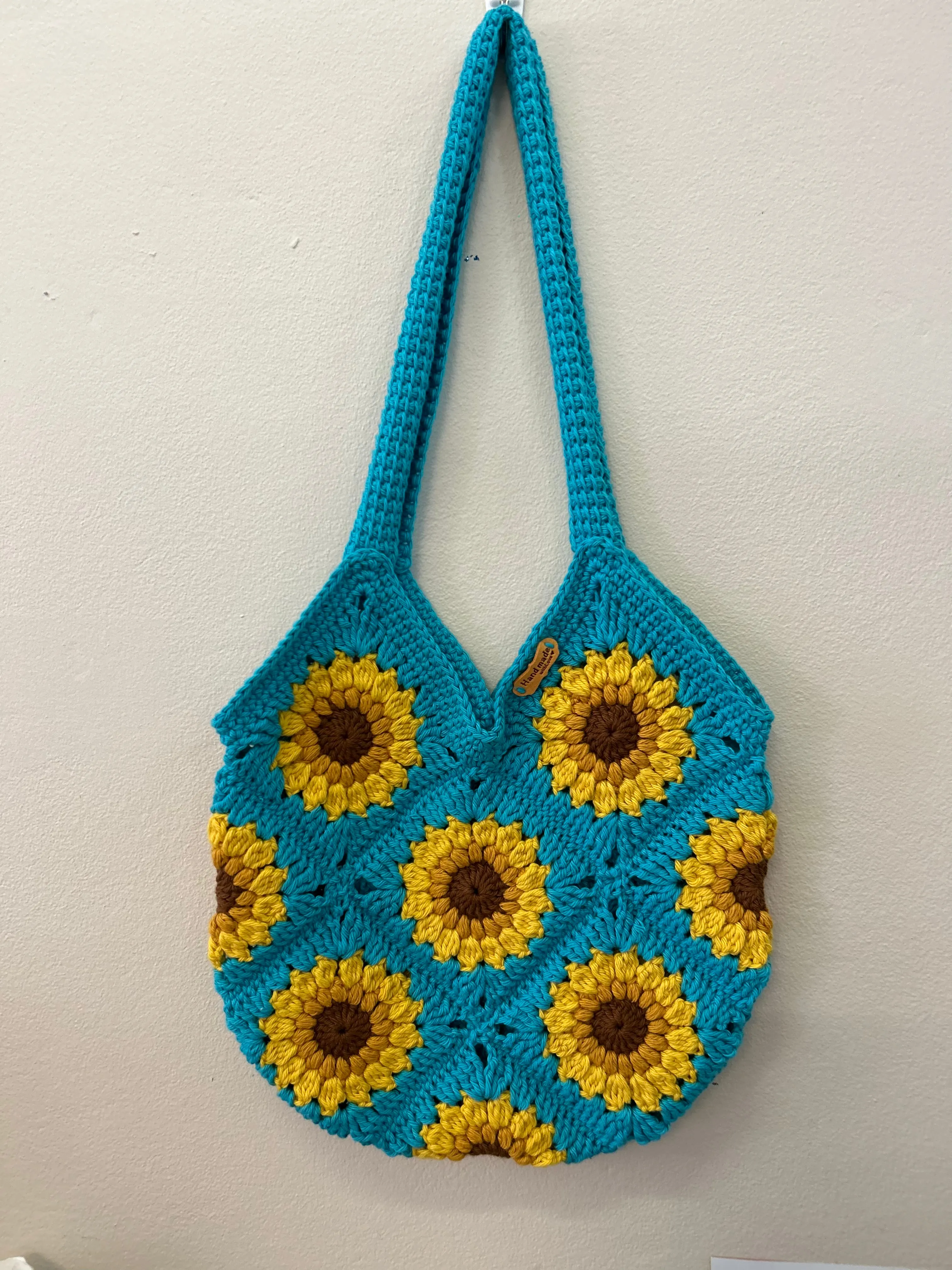 Custom Order - Large Sunflower Granny Square Crocheted Bag - Lined - Cotton