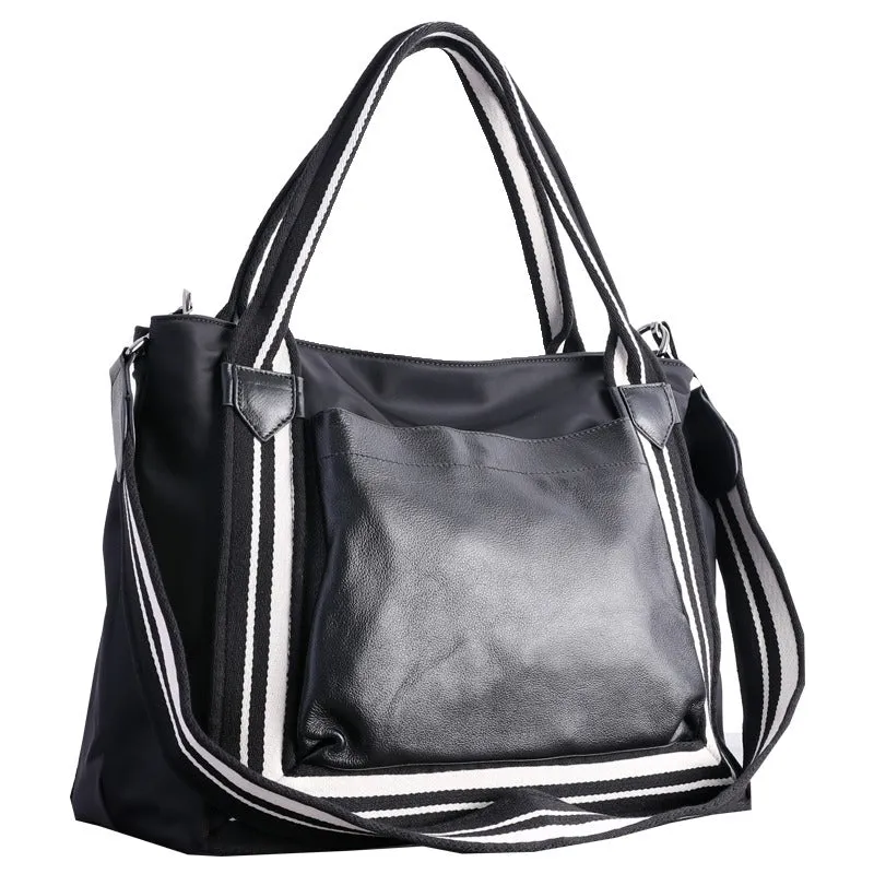 Cute Womens Nylon Leather Handbags Briefcase Mens Black Nylon 14'' Laptop Shoulder Purse for Ladies