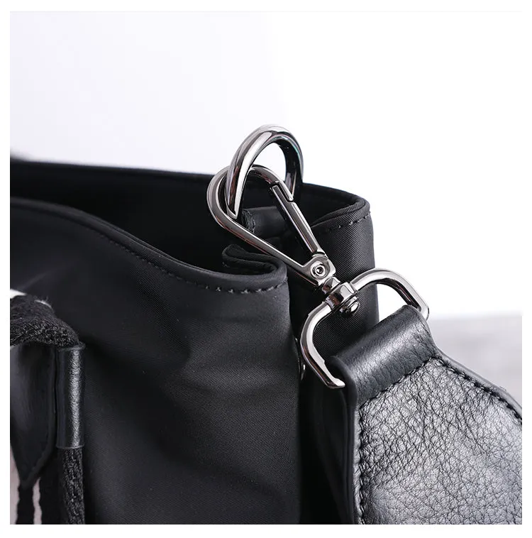 Cute Womens Nylon Leather Handbags Briefcase Mens Black Nylon 14'' Laptop Shoulder Purse for Ladies