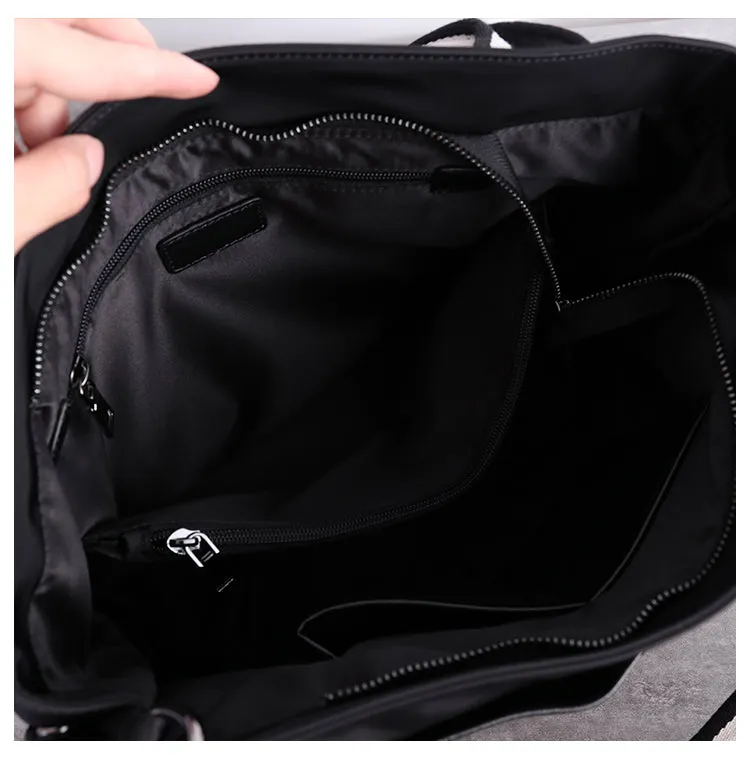 Cute Womens Nylon Leather Handbags Briefcase Mens Black Nylon 14'' Laptop Shoulder Purse for Ladies