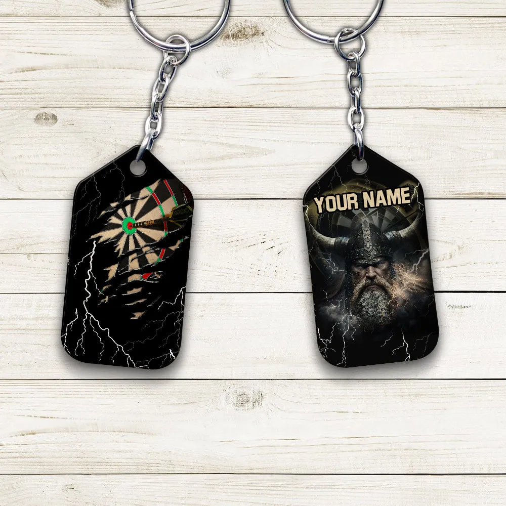 Darts Paint Splash Personalized Name Viking And Darts Keychain For Dart Team Player