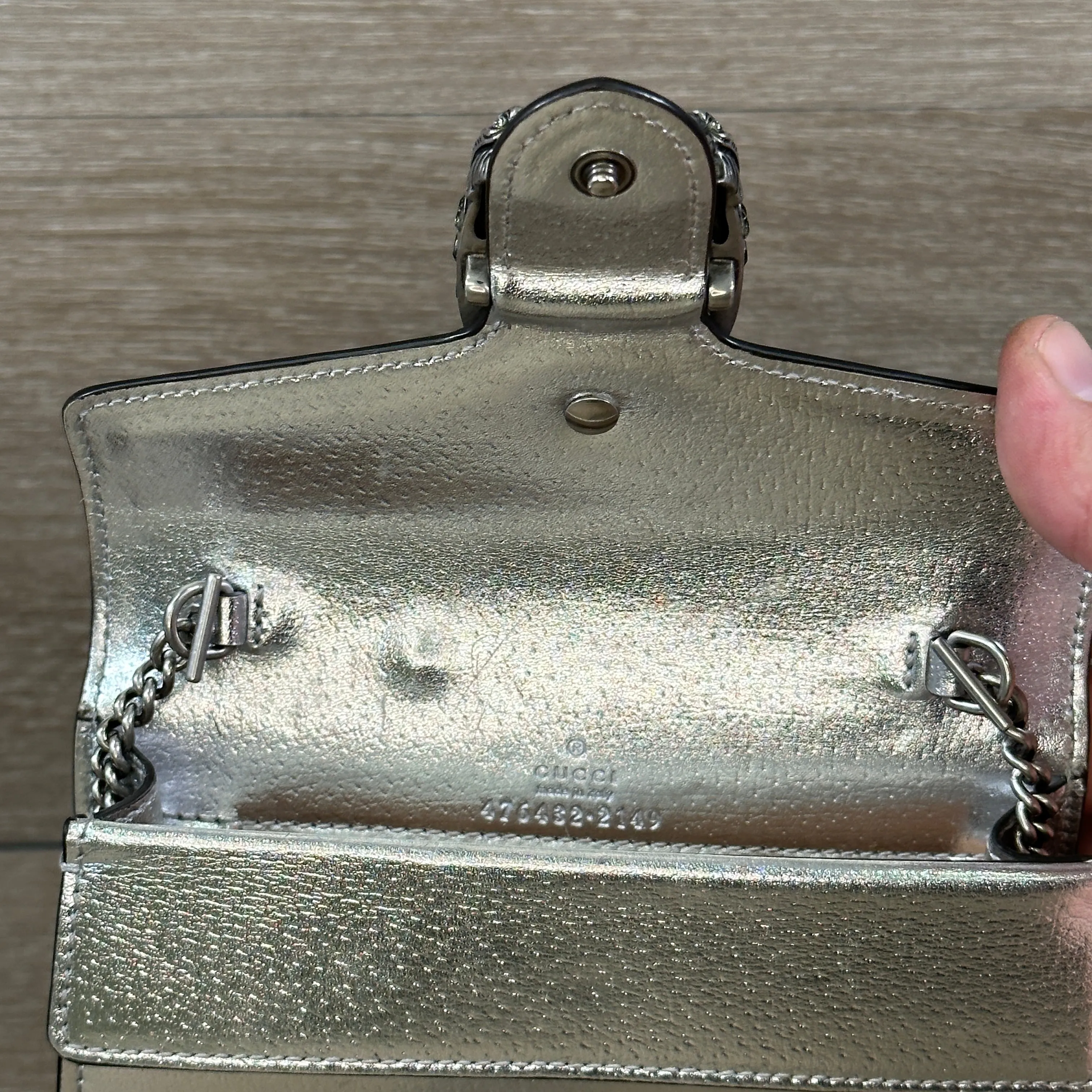 Dionysus Super Mini Bag - Silver Lame leather