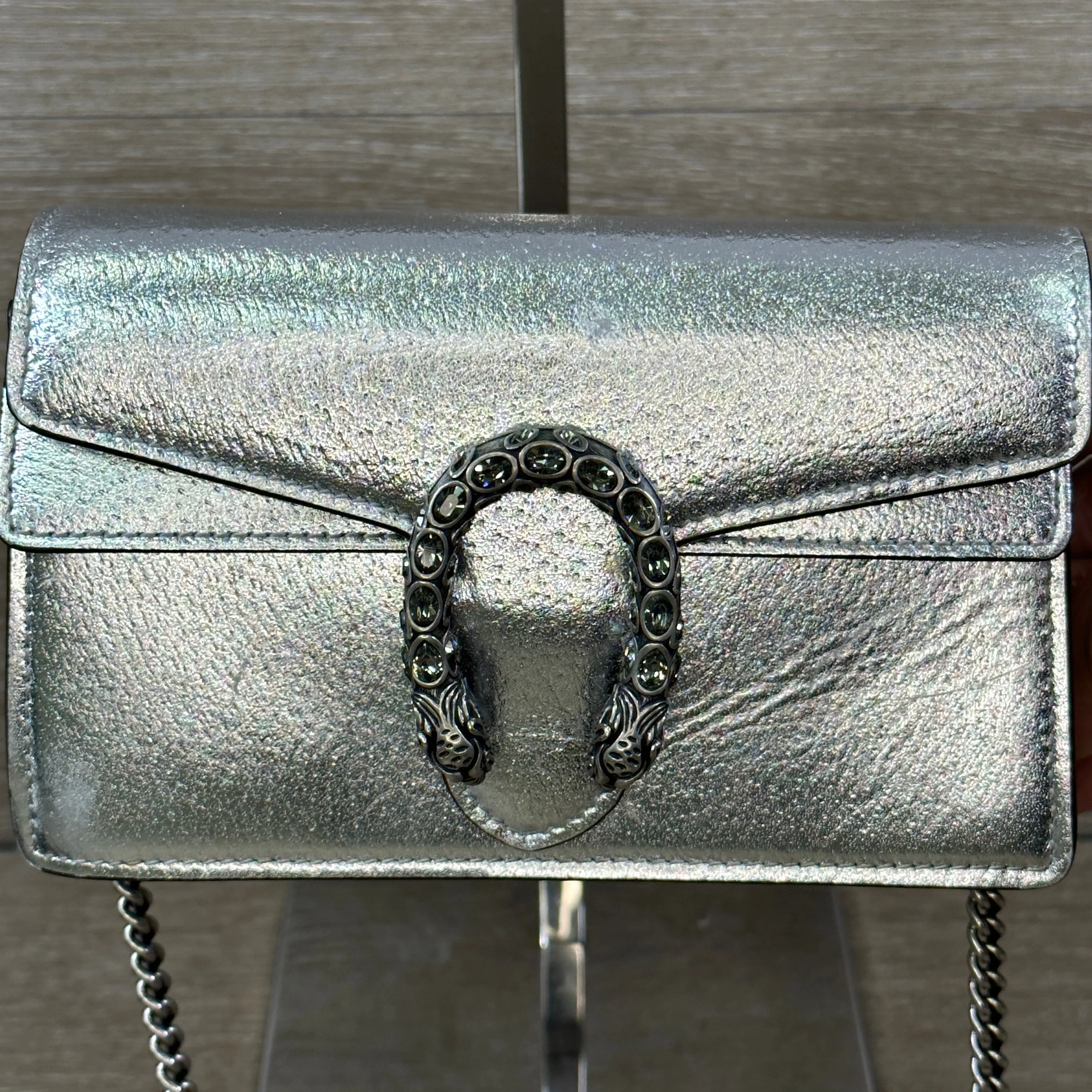 Dionysus Super Mini Bag - Silver Lame leather