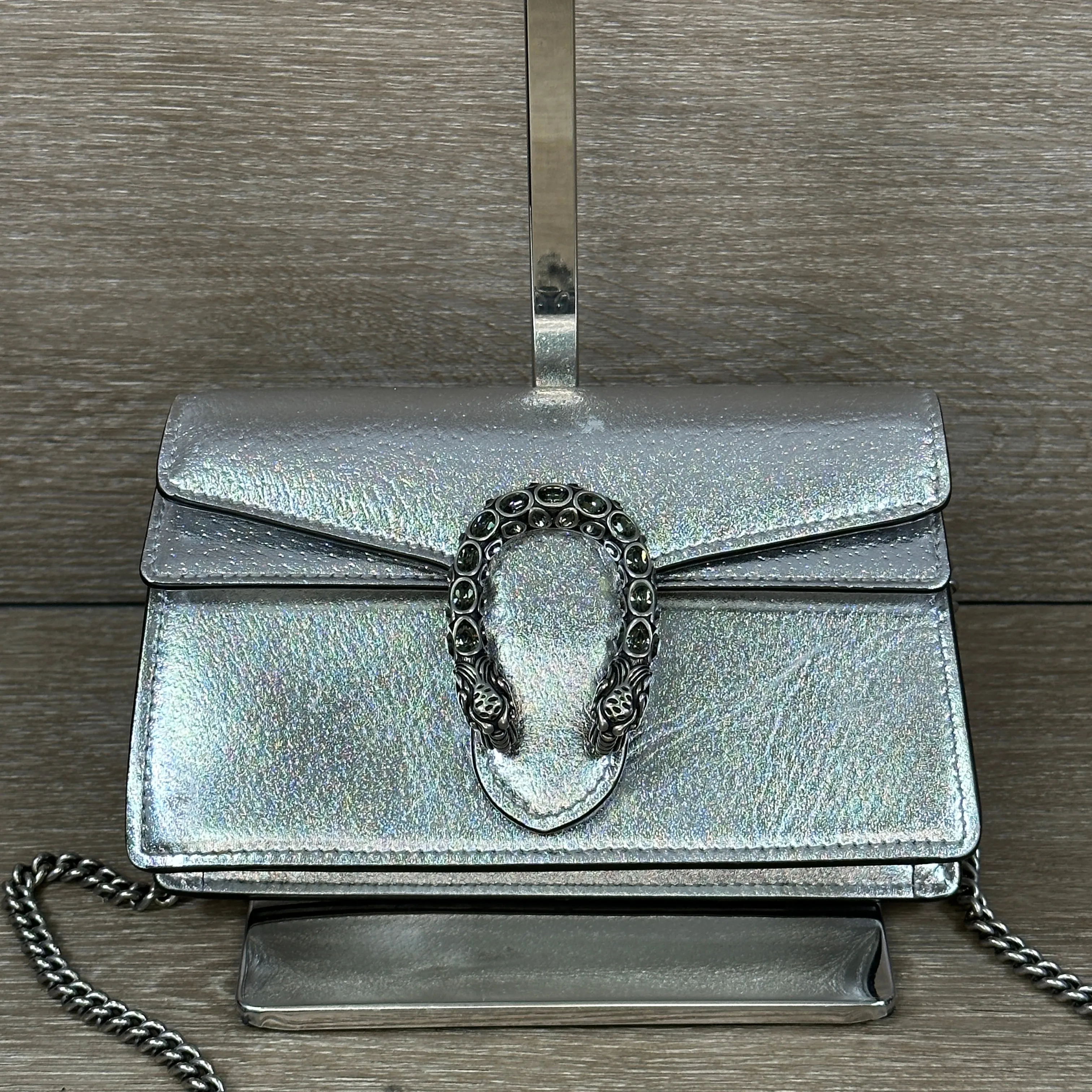 Dionysus Super Mini Bag - Silver Lame leather
