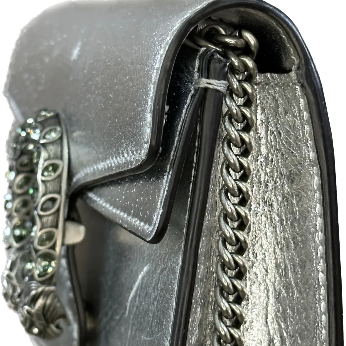 Dionysus Super Mini Bag - Silver Lame leather