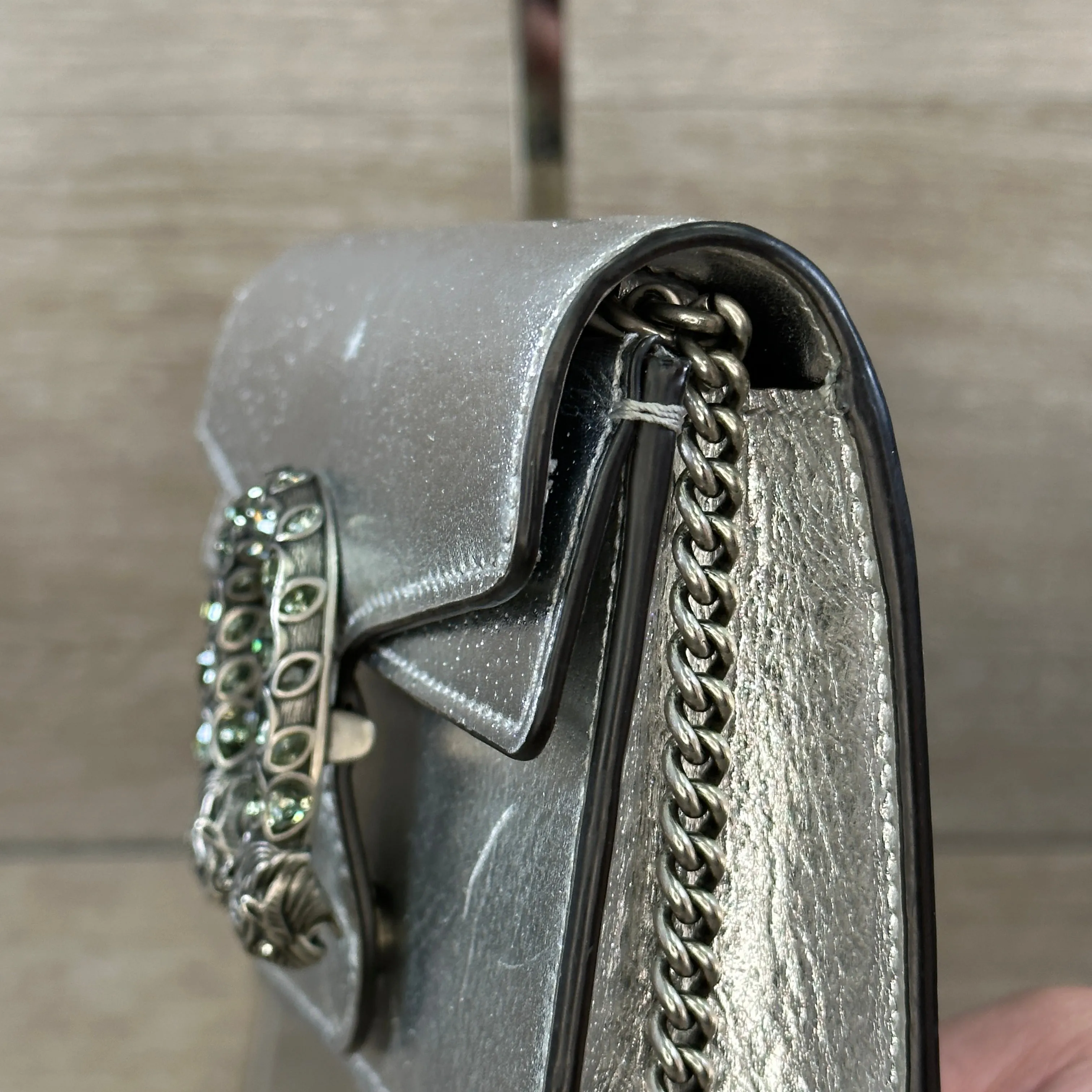 Dionysus Super Mini Bag - Silver Lame leather