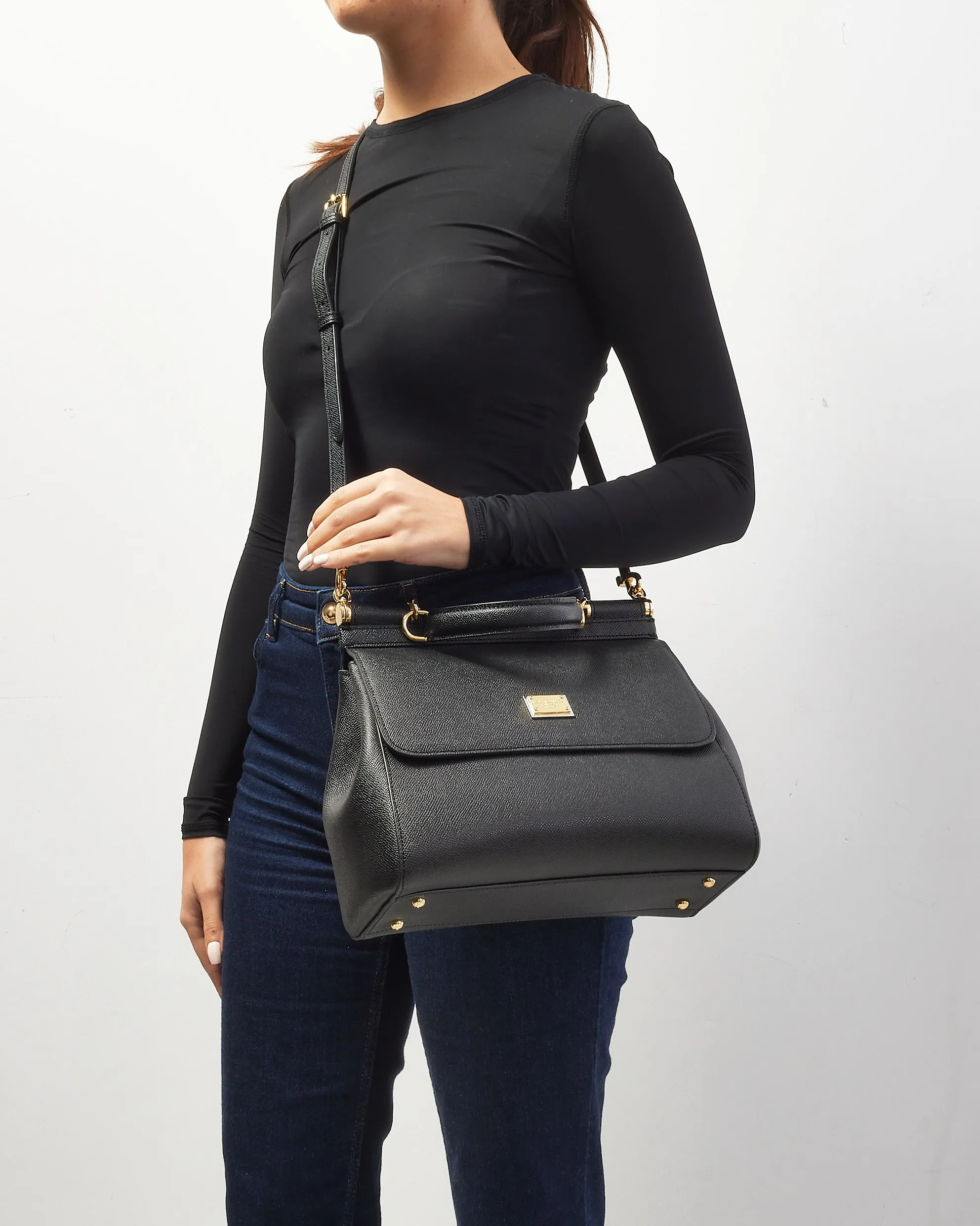 Dolce & Gabbana Black Leather Medium Miss Sicily Bag