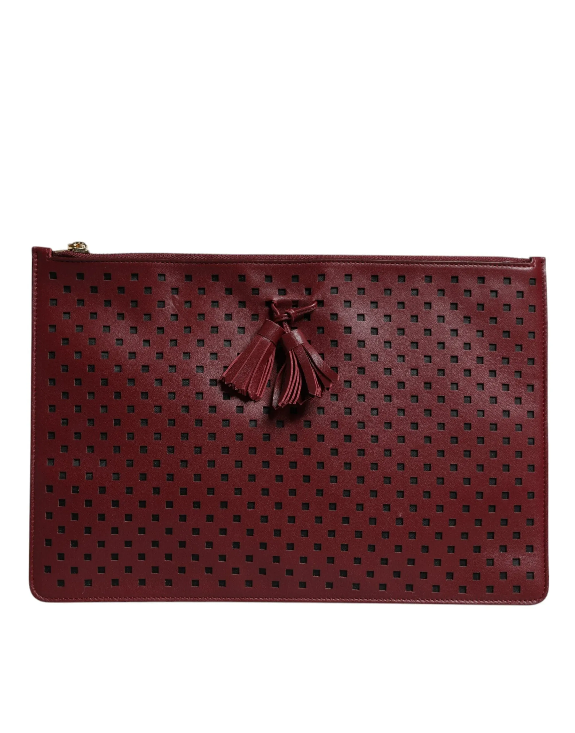 Dolce & Gabbana Burgundy Black Logo Embellished Men Zip Flat Pouch Bag