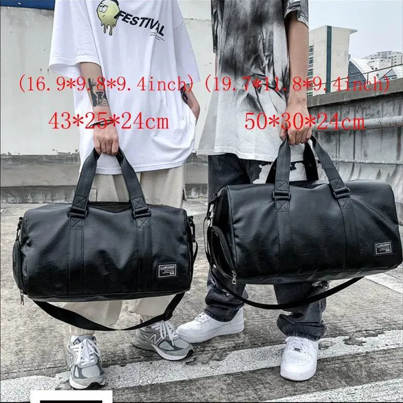 Dry And Wet Separation Leather Duffle Bag Shoulder Hand Bags Training Travel Duffel Unisex Fitness Luggage Bag With Shoes Packet
