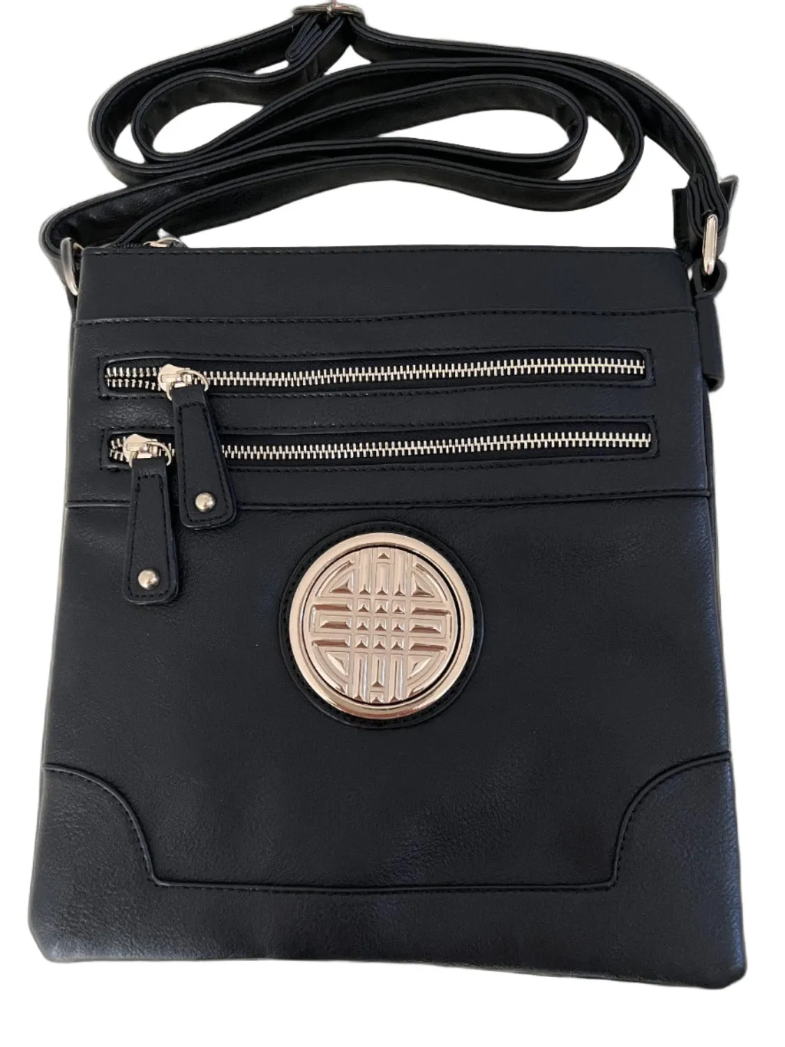emblem medallion black Cross-body red messenger bag zipper pockets BG675 Designer inspired