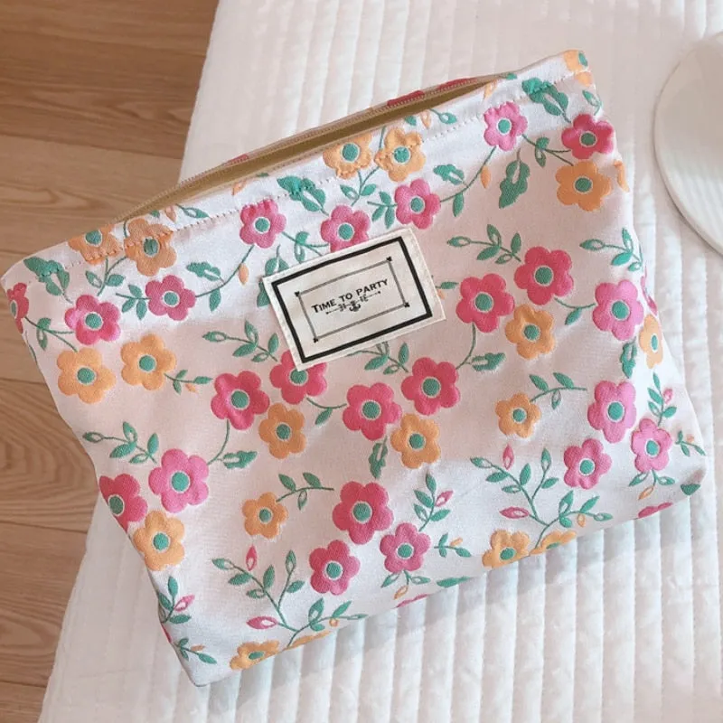 Fashion Simple Floral Jacquard Cosmetic Bag Large Capacity Travel Makeup Bag
