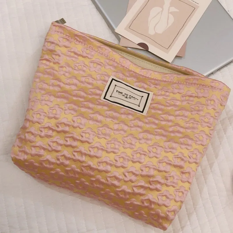 Fashion Simple Floral Jacquard Cosmetic Bag Large Capacity Travel Makeup Bag